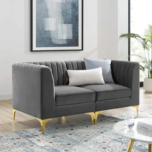 Vista 8 de Modway EEI-3983-GRY Triumph Channel - Silla esquinera para sofá seccional de terciopelo de alto rendimiento, color gris