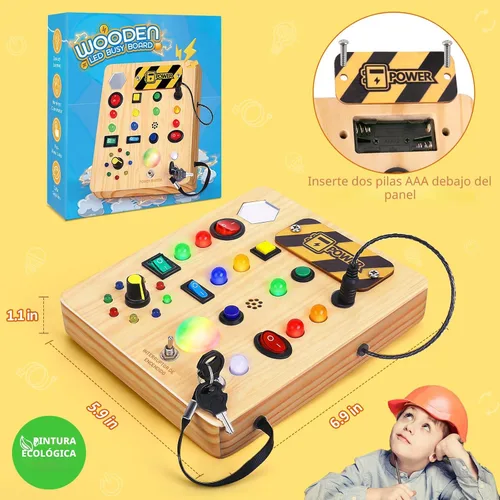 Vista 8 de TINTECUSA Tablero Ocupado con Luz LED, Juguetes Sensoriales de Madera para Niños Pequeños, Juguete Musical Montessori para Avión, Actividades