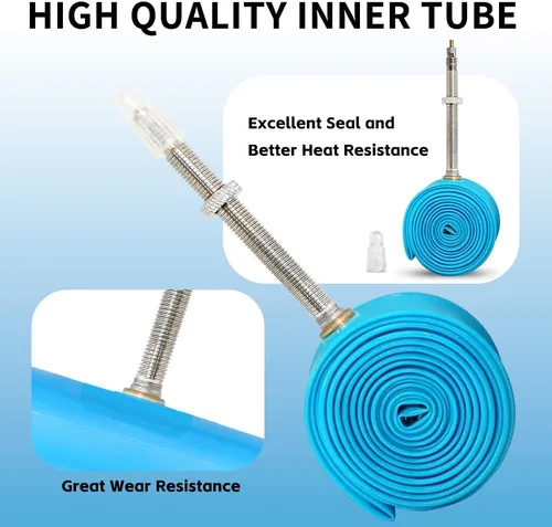 Vista 6 de Paquete de 4 tubos interiores ultraligeros de TPU para bicicleta, 700x18C/23C/25C/28C/30C/32C Presta 45/65/3.346 in para viajes diarios, conducción
