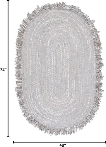 Vista 2 de SAFAVIEH Alfombra de la Colección Trenzada - 4' x 6' Ovalada, Gris Claro, Hecha a Mano Boho con Flecos de Algodón Reversible, Ideal para Áreas