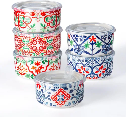 Vista 10 de Cuenco de cerámica con tapa, apto para microondas, juego de 4 Food Storage Containers for Soup, Meal Prep, Cereal, Salad Leftovers - Picnic