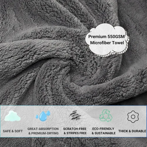 Vista 2 de Toallas de microfibra sin bordes para automóviles, toalla de secado súper suave para automóvil, paño de limpieza de microfibra, 550GSM de absorción