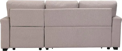 Vista 6 de Sofá modular modular de poliéster de 3 plazas, sofá modular reversible con almohada, sofá en forma de L, sofá convertible para sala de estar Beige