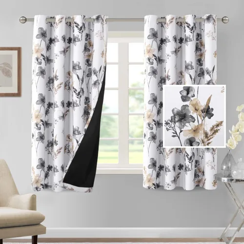 Vista 73 de H.VERSAILTEX - Cortinas 100% blackout con estampado floral de cattleyas, 45 pulgadas de largo, juego de 2 paneles térmicos con forro negro, a prueba