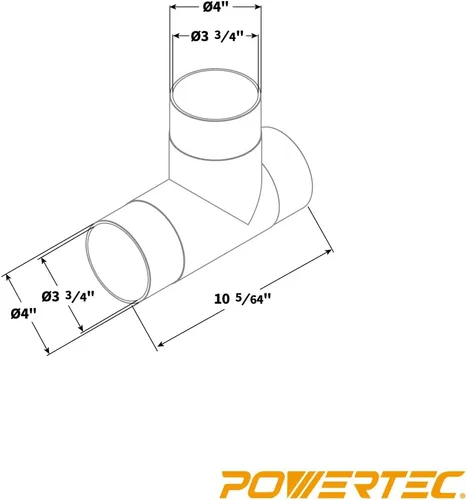 Vista 4 de POWERTEC 70107V 4" T-Fitting para manguera de recolección de polvo, 1 paquete