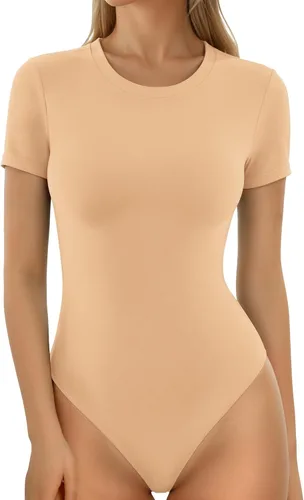 Vista 7 de MANGOPOP - Body de cuello redondo para mujer, manga corta y manga larga, camisetas ajustadas y básicas A1 Manga Corta Negro