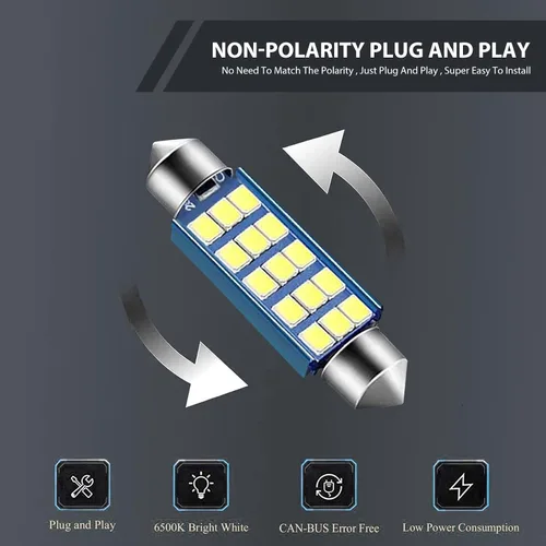 Vista 5 de 2 piezas de focos LED extremadamente brillantes 578, 1.59" 6500K 2835 chipsets 400LM luz de lectura de techo de doble punta para luces LED