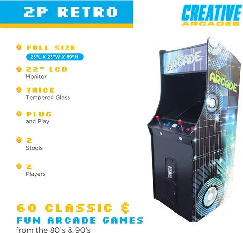 Vista 4 de Creative Arcades - Máquina arcade de grado comercial de tamaño completo, 2 jugadores, 60 juegos, pantalla LCD de 22 pulgadas, 2 joysticks Sanwa