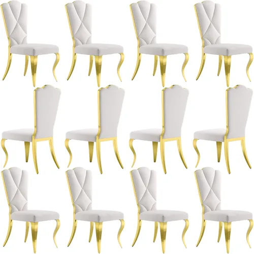 Vista 19 de Juego de 2 sillas de comedor de terciopelo negro y dorado, sillas de cocina tapizadas con respaldo alto con patas de acero inoxidable pulido, sillas