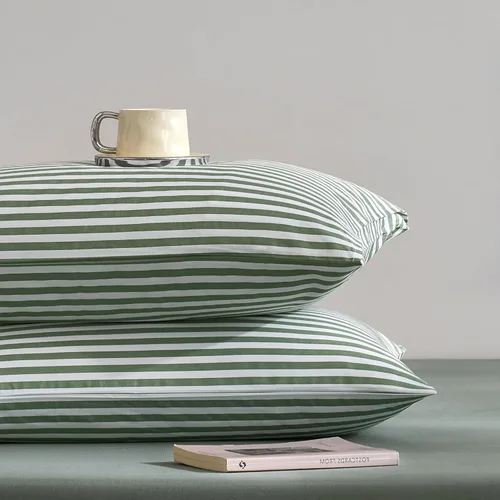 Vista 27 de JELLYMONI - Juego de 2 fundas de almohada de algodón natural 100 % a rayas, tamaño estándar, color blanco con finas rayas negras impresas