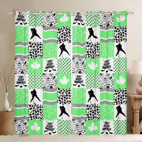 Vista 28 de Erosebridal Hockey Blackout Curtains for Boys,Blue and Black Sports Curtains & Drapes for Kids Teen,Ball Games Gamer Bedroom Decor,Ice Hockey Field