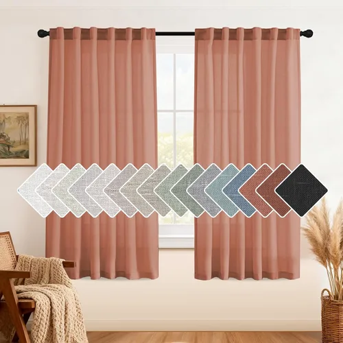 Vista 51 de H.VERSAILTEX Cortinas de lino natural de 63 pulgadas de largo para sala de estar, 2 paneles con trabillas traseras y bolsillo, texturizadas