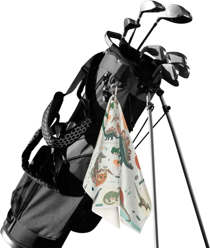 Vista 2 de AUUXVA Divertida toalla de golf con diseño de dinosaurio de animales para bolsas de golf con clip para hombres y mujeres, bonita toalla de golf