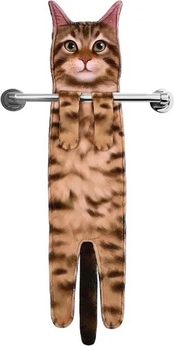 Vista 27 de Divertidas toallas de mano para decoración de baño y cocina, bonita toalla de mano colgante de gato, accesorios de cocina, ideas únicas de regalo