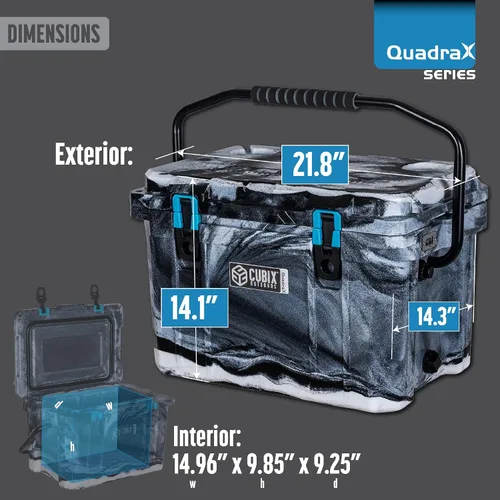 Vista 7 de Cubix Outdoors - QuadraX - Enfriador rotomoldeado de 20 cuartos de galón - Retención de hielo de 5 días, hielera dura portátil con portavasos Urban