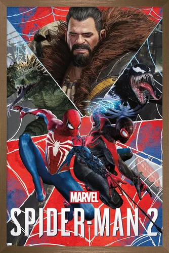 Vista 14 de Trends International Marvel's Spider-Man 2 - Póster de pared de grupo, 22.4 pulgadas de largo x 14.7 pulgadas, versión enmarcada de madera de granero