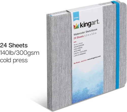 Vista 4 de KINGART Cuaderno de bocetos de papel de acuarela, cuadrado, 5.5 x 5.5 pulgadas, 1 paquete, 24 páginas pesado prensado en frío, sin ácidos, diario