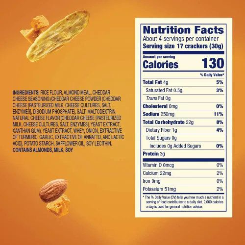 Vista 2 de Blue Diamond Almond Nut Thins, Queso Cheddar, 4.25 Oz (Paquete de 4)