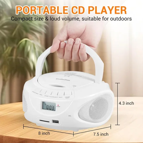 Vista 6 de Reproductor de CD portátil con Bluetooth, reproductor de CD de radio AM/FM con altavoces estéreo, entrada USB/SD/AUX, conector para auriculares