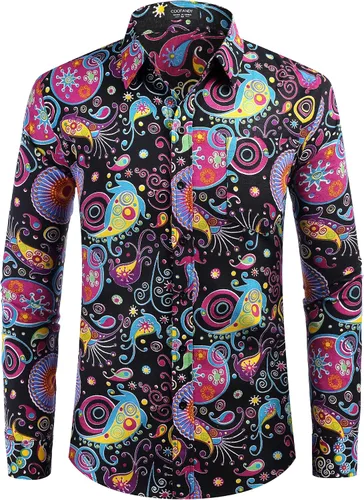 Vista 3 de COOFANDY Camisa de lino de algodón para hombre con estampado floral y botones