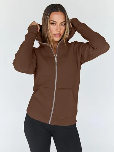 Vista 13 de Trendy Queen Sudaderas con capucha y cremallera para mujer, chaquetas de vellón, talla extragrande, moda de otoño e invierno