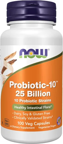 Vista 9 de Suplementos NOW, Probiotic-10™, 25 mil millones, con 10 cepas, 30 cápsulas vegetales