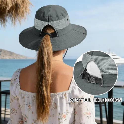Vista 71 de Rosoz Sombreros de cola de caballo para mujer, protección UV, ala ancha 1 paquete-negro