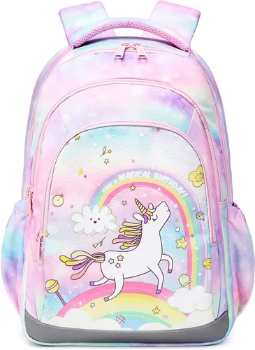 Vista 2 de Abshoo Linda mochila infantil para niñas, jardín de infantes, escuela primaria, unicornio, juego de mochilas escolares con lonchera