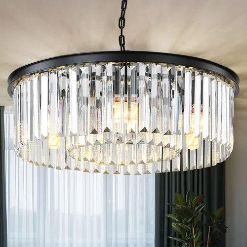 Vista 12 de Candelabro rectangular dorado de 40 pulgadas, 10 luces, iluminación colgante de cristal de lujo para comedor, isla de cocina y bar, altura