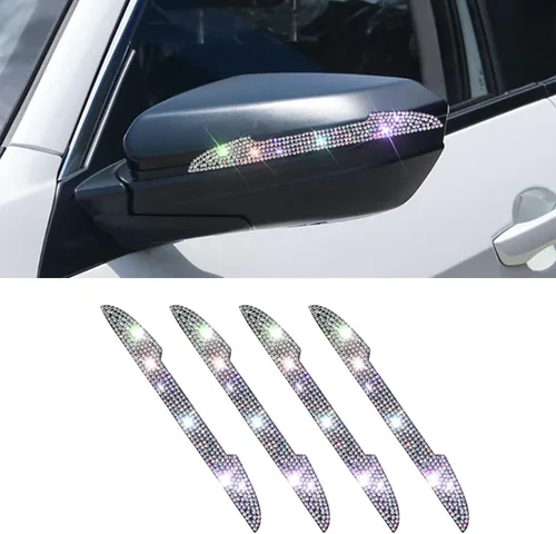 Vista 10 de 4 protectores de arañazos con diamantes de imitación para manija de puerta de auto, universales, para espejo retrovisor lateral, protector de borde