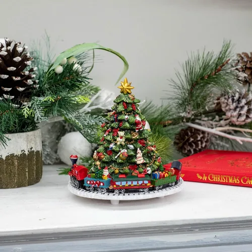 Vista 6 de Árbol de Navidad de 6 pulgadas con caja de música de tren giratorio