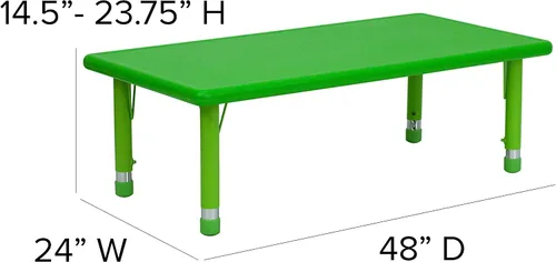 Vista 3 de Flash Furniture Wren - Mesa de actividades rectangular de plástico verde de 24 pulgadas de ancho x 48 pulgadas de largo