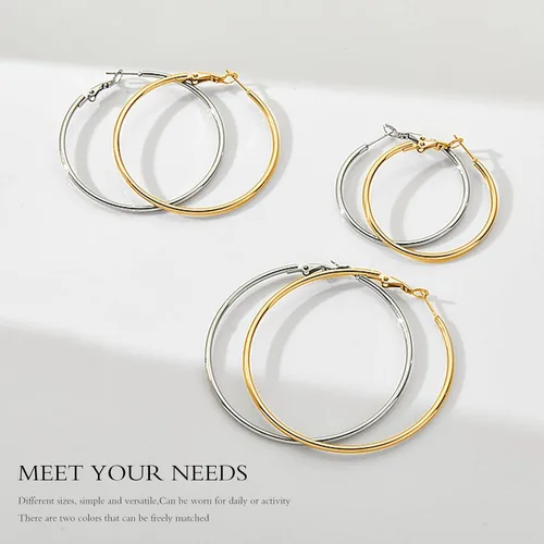 Vista 5 de Silver Gold Two Tone Big Hoop Earrings for Women 14K Real Gold Plated Hypoallergenic Large Womens Golden Hoops Earrings Set for Women 3 Sizes