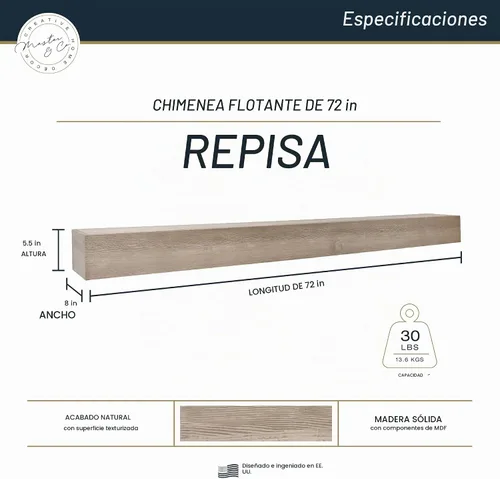 Vista 2 de MCS Master & Co - Mantel flotante de madera maciza de madera maciza con diseño antiguo de Master & Co de 72 pulgadas, estante flotante largo