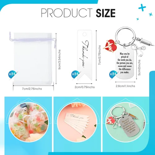 Vista 2 de Sureio Juego de 24 regalos para enfermera, llavero de enfermería, regalo de agradecimiento con borla de organza y etiqueta, regalos