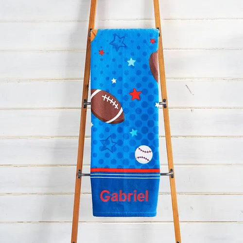 Vista 6 de Lillian Vernon All Sports Toalla personalizada para niños, bordada a medida con nombre o monograma, toallas infantiles extragrandes de 30 x 60