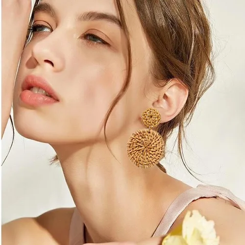 Vista 6 de LANTAI 16 Pairs Trendy Acrylic Earrings Rattan Earrings for Women Girls-Summer Beach Straw Earrings Resin Dangle Drop Fashion Earrings Geometric