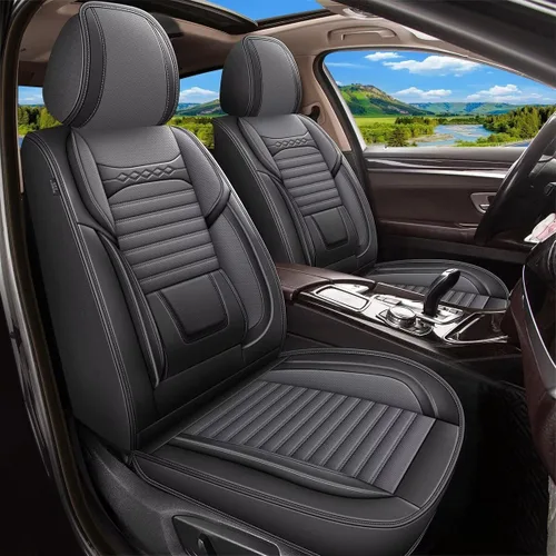 Vista 10 de Fundas de asiento delantero para Chevy/Chevrolet Bolt 2013-2020: fundas de asiento de cuero transpirables e impermeables (2 asientos, beige)