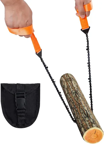 Vista 4 de Sucrain Sierra de Cadena de Bolsillo con Mango de Paracord, Sierra de Mano de Cadena Plegable, Equipo de Supervivencia de Emergencia al Aire Libre