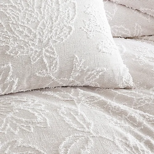 Vista 7 de Peri Home Folky - Juego de edredón y funda de almohada de 3 piezas de jacquard floral, matrimonial/queen, beige natural