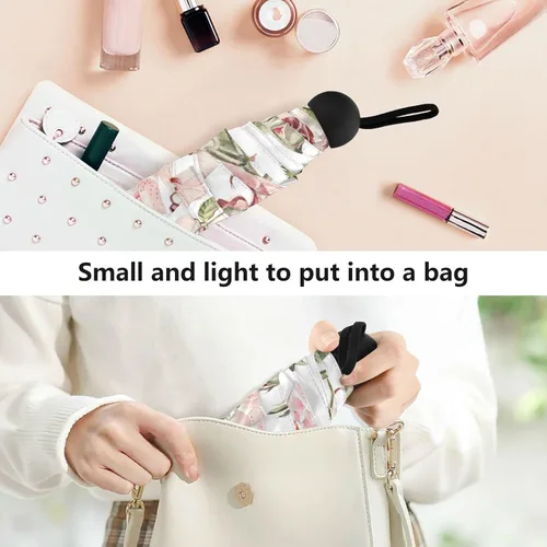 Vista 5 de Sombrilla de viaje plegable compacta con protección UV para 99% de protección UV, resistente al viento, a prueba de lluvia, pequeña luz a la moda