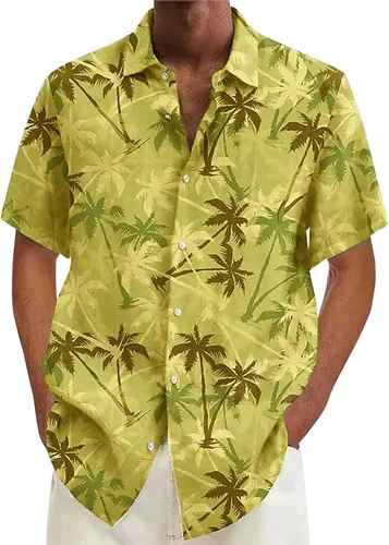 Vista 26 de Camisa hawaiana para hombre, con botones, manga corta, casual, elegante, grande y alta, floral, verano, tropical, para vacaciones