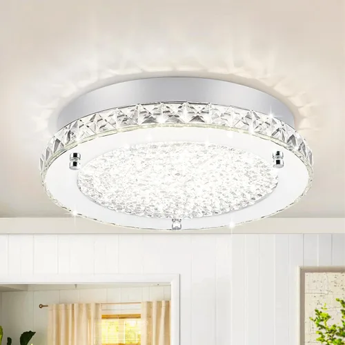 Vista 14 de Lámpara de techo de cristal de montaje empotrado, moderna lámpara de techo LED de 4000 K, lámpara de techo redonda de 8 pulgadas para espacios
