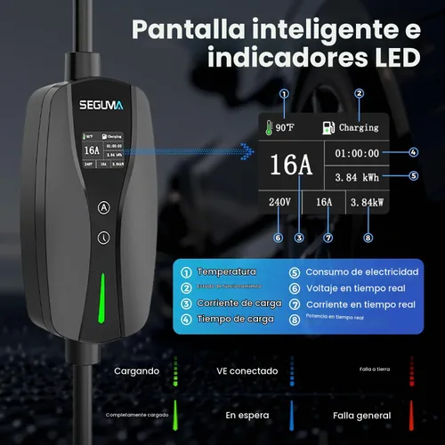 Vista 4 de SEGUMA Cargador EV de nivel 1/2, corriente ajustable de 16 amperios