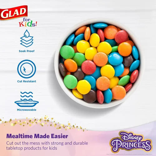 Vista 3 de Glad para Niños Cuencos de Papel Desechables de Princesa Disney, Tapas No Incluidas, Marcos Florales - Resistentes, Aptos para Microondas, Vasos