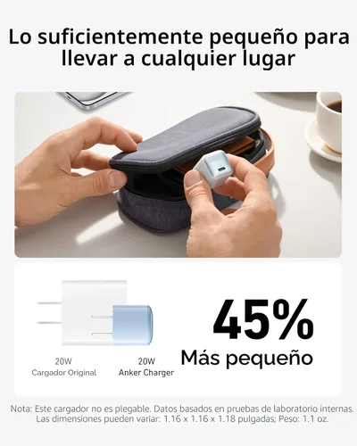 Vista 3 de Anker Bloque de cargador USB C, 20 W PIQ 3.0 de carga rápida compacta para iPhone 17/16/15 y más series, Galaxy, Pixel 4/3, iPad (cable no incluido)