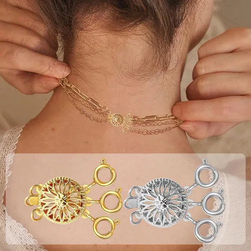 Vista 2 de Dailyacc Cierre de collar en capas para mujer, cierre de joyería deslizante de plata y oro de 14 quilates, conectores de pulsera