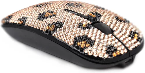Vista 4 de SA@ Bling Crystal Rhinestone Ratón inalámbrico para computadora con receptor USB para niñas, mouse de leopardo deslumbrante para laptop, PC, laptop