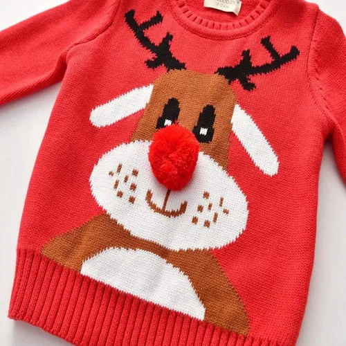 Vista 4 de Suéter tejido de algodón con cuello redondo y cuello redondo para niños pequeños, ropa cálida para otoño e invierno