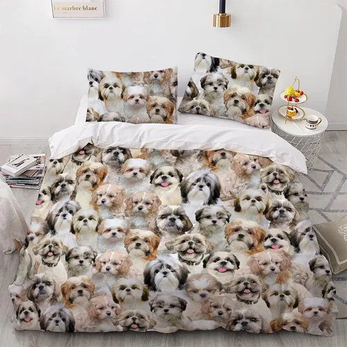 Vista 18 de Airedale Terrier - Juego de funda de edredón con estampado de cara de perro, juego de ropa de cama de 3 piezas, juego de funda de edredón suave